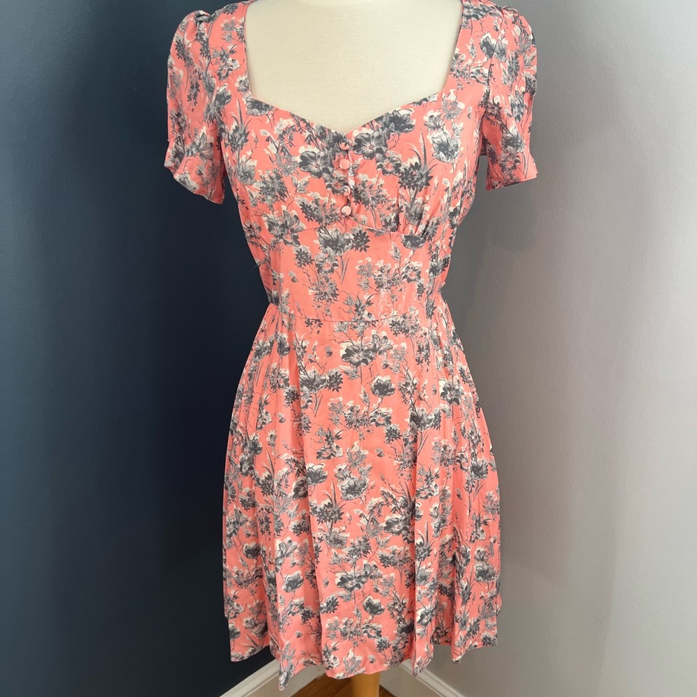 Miss Selfridge Coral Floral Sweetheart Mini Dress • Tie Back • Size 4